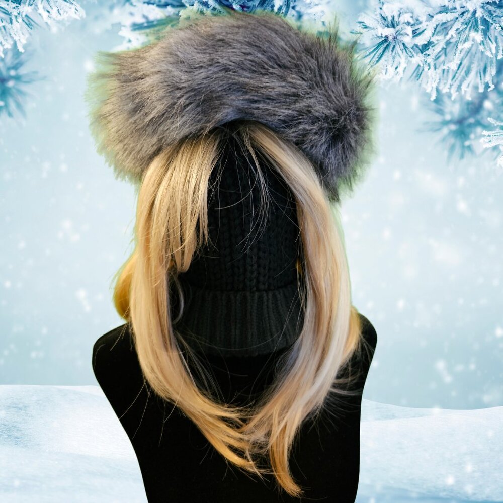 Women’s Faux Fur Hat Band & Wrist Warmers Set – Gray Winter Accessories – OS - Picture 4 of 7